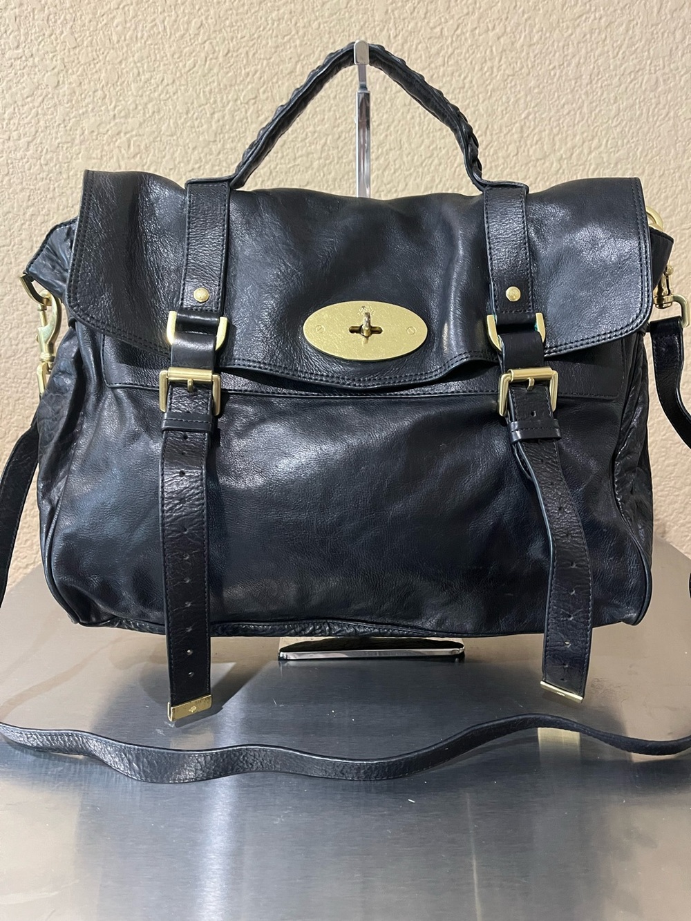 MULBERRY BLACK LEATHER ALEXA